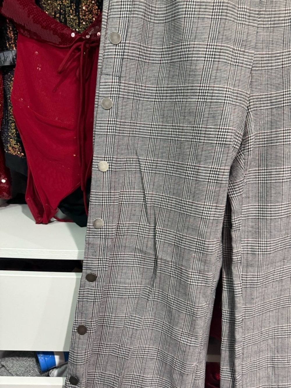 Lush Gray Plaid Straight-Leg Button-Trim Pants - Picture 3 of 6